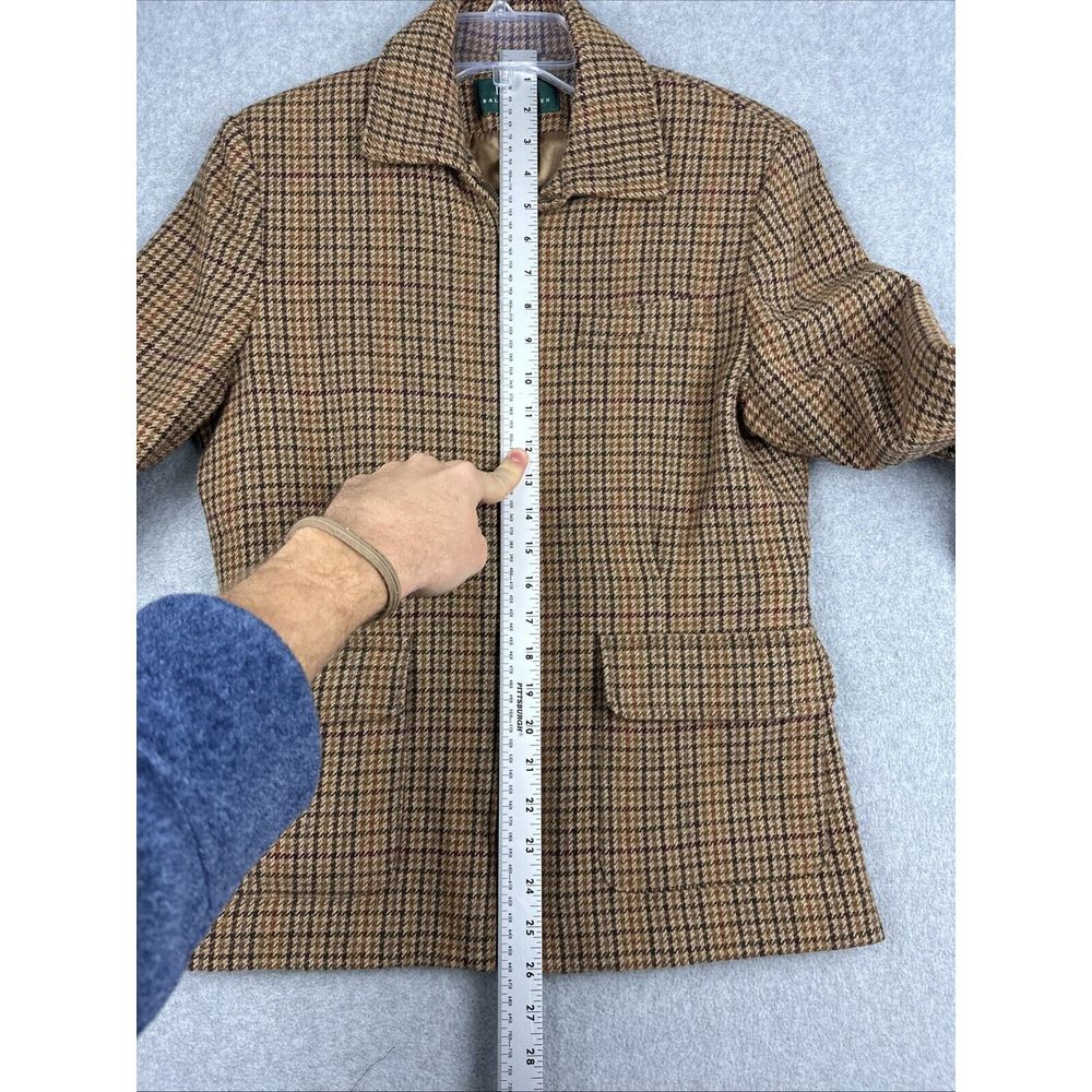 Vintage Lauren Ralph Lauren Blazer Womens 6 Brown Full Zip Houndstooth 100% Wool - Picture 8 of 11